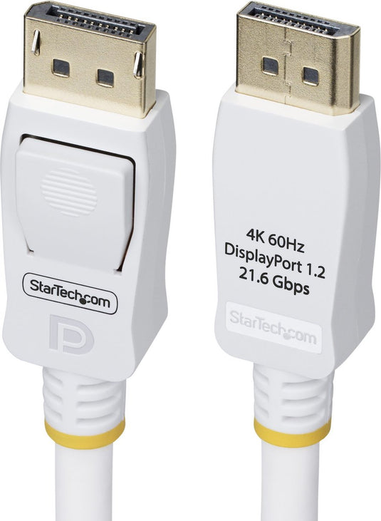 Startech 1,8m vesa gecertificeerde displayport 1.2 kabel, wit, 4k 60hz, vergrendelbare dp connectors, dp 1.2 kabel
