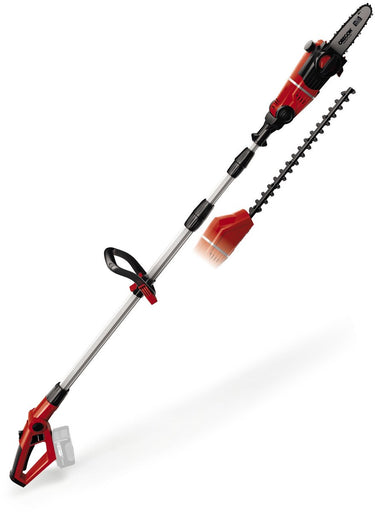 Einhell accu tuin-multitool ge-hc 18 li t kit - power x-change - 18 v 3.0 ah li-ion - zwaardlengte kettingzaag: 200 mm - bladlengte heggenschaar: 450 mm - tandafstand: 16 mm - excl. accu en lader