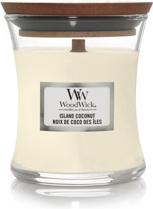 Woodwick geurkaars mini candle - island coconut - 20 branduren - 85gr - 8 cm ø 7 cm