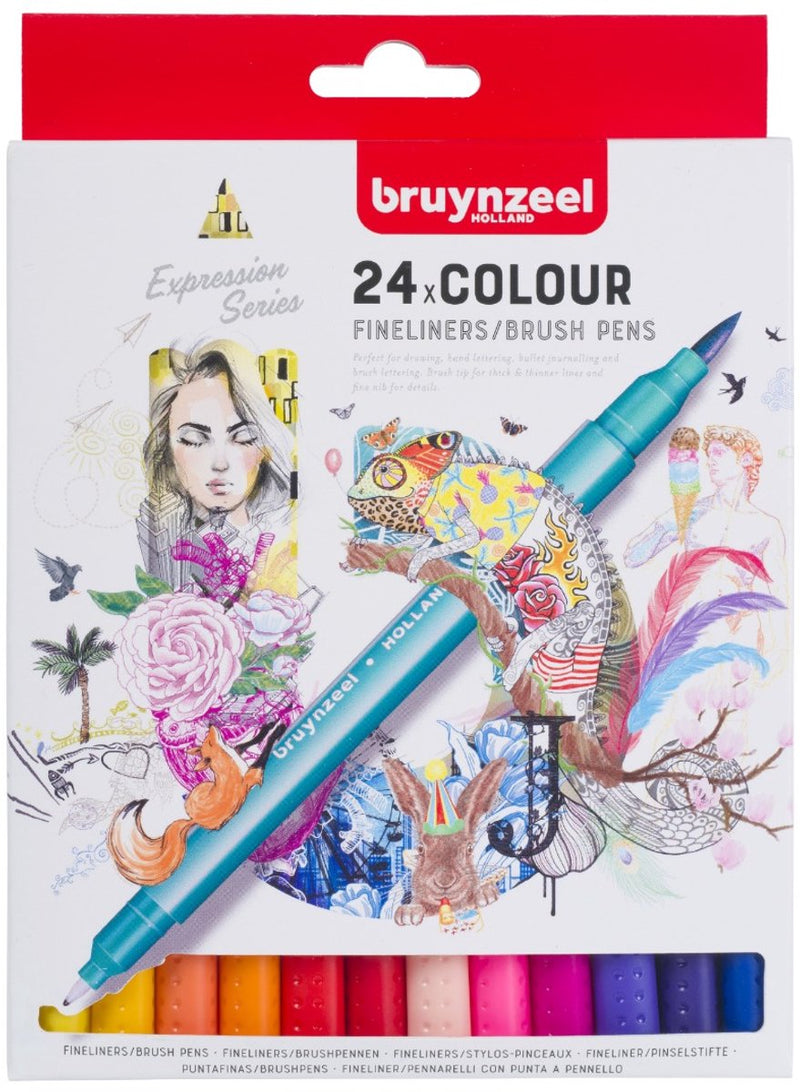 Load image into Gallery viewer, Bruynzeel fineliner brushpennen set - 24 kleuren voor tekenen.
