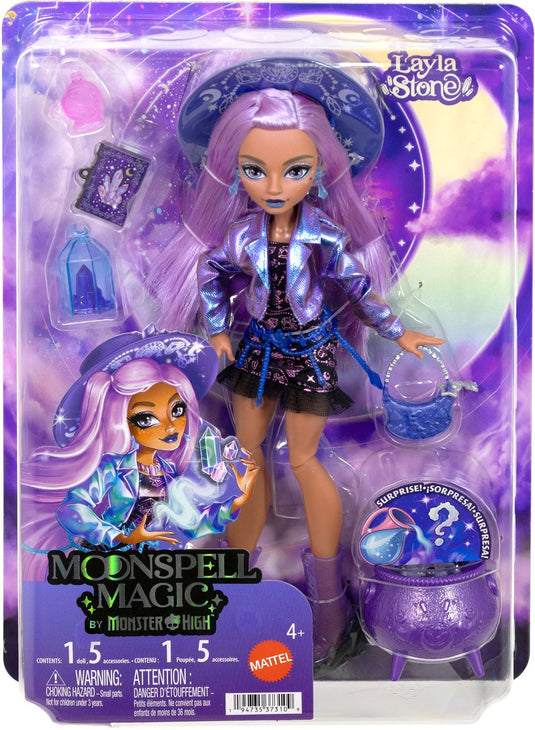 Mattel moonspell magic van monster high - layla stone modepop - crystal witch met accessoires