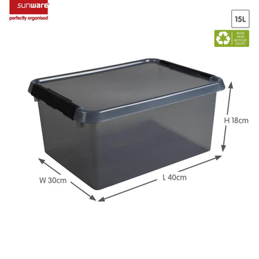Sunware comfort line opbergbox 15l met deksel transparant grijs