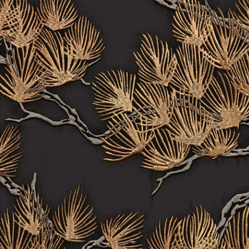 Load image into Gallery viewer, Dutch wallcoverings behang pine tree zwart en goudkleurig
