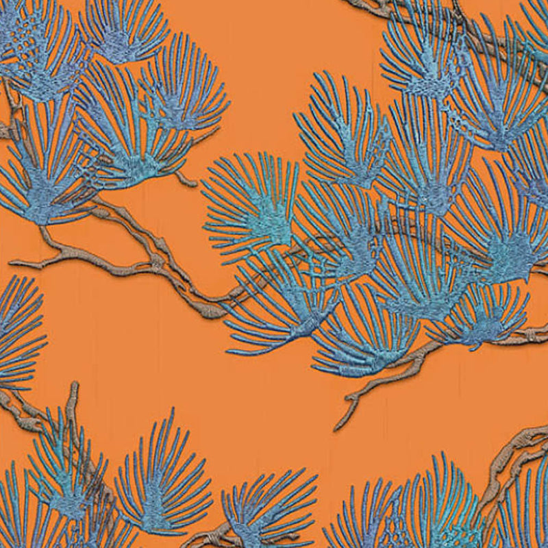 Load image into Gallery viewer, DUTCH WALLCOVERINGS DUTCH WALLCOVERINGS Behang Pine Tree blauw en oranje
