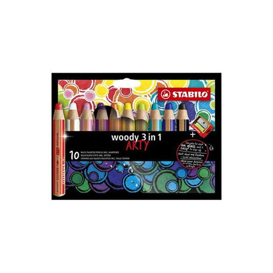 Abi stlo woody 3 in 1 - multitalent kleurpotlood - arty - set 10 st. + puntenslijper