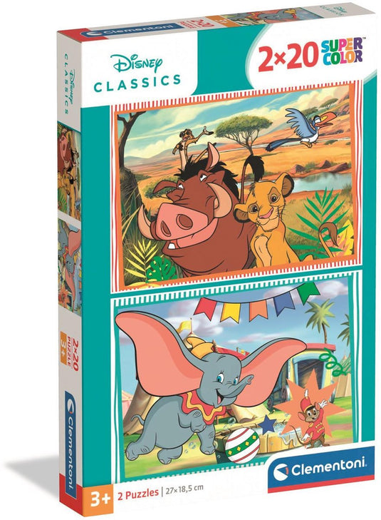 Clementoni kinderpuzzels disney classic - 2 puzzels van 20 stukjes - puzzel en legpuzzel set - educatief speelgoed voor kinderen vanaf 3 jaar