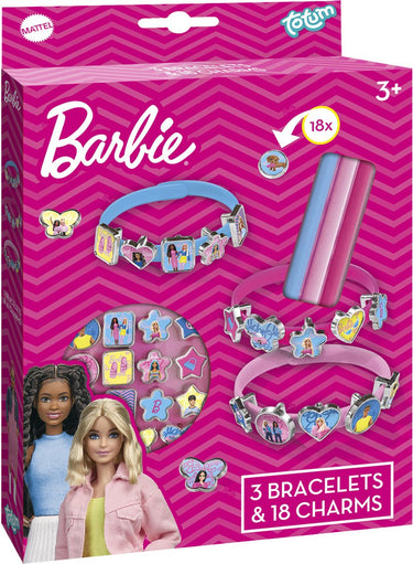 Totum barbie 3 schuif armbandjes maken met 18 bedels - speelgoed meisjes vanaf 3 jaar - sieraden knutselset peuter kleuter