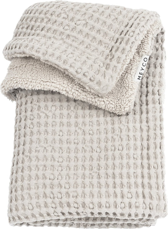 Meyco baby wafel teddy ledikant deken - greige - 100x150cm - 2.0 tog