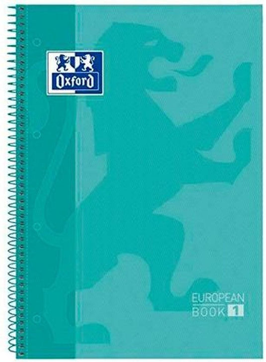 Oxford school europeanbook - notitieboek - gekleurde rand - a4+ - ruit 5mm - 80 vel - 4 gaats - hardcover - pastel mint