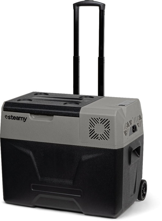 Steamy -e single zone elektrische compressor koelbox op wielen - 39 liter - 12v en 230v - voor auto en camping - grijs