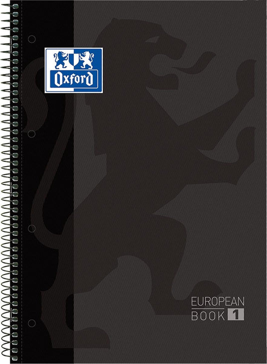Oxford school europeanbook - notitieboek - gekleurde rand - a4+ - lijn - 80 vel - 4 gaats - hardcover - zwart