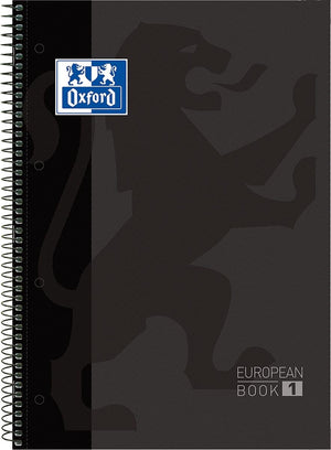 Oxford school europeanbook - notitieboek - gekleurde rand - a4+ - lijn - 80 vel - 4 gaats - hardcover - zwart