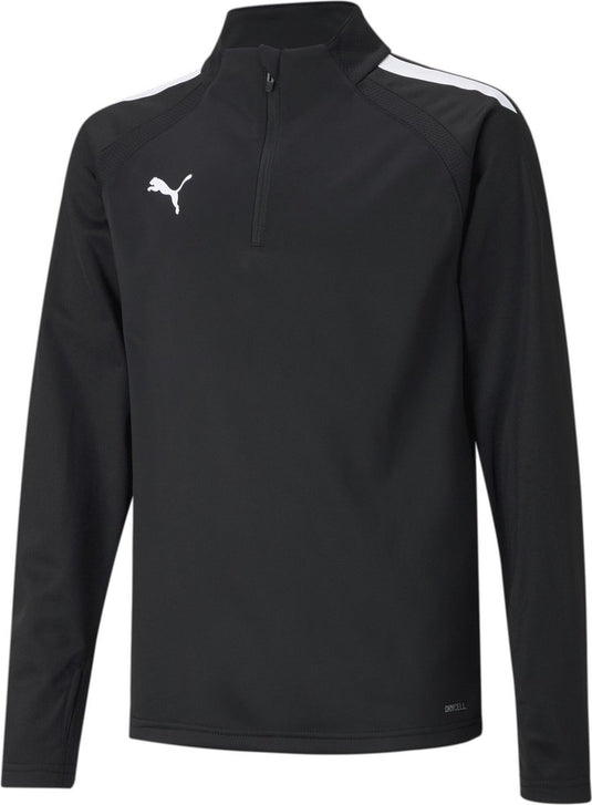 Puma teamliga 1 4 zip top jr unisex sportshirt - black- white