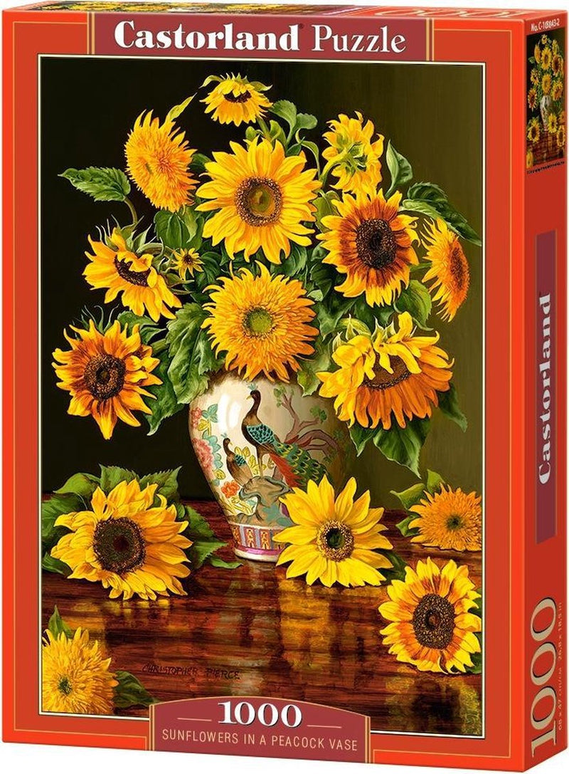 Load image into Gallery viewer, Castorland sunflowers in a peacock vase – puzzel – 1.000 stukjes – satijnen afwerking – perfecte pasvorm – europese kwaliteit
