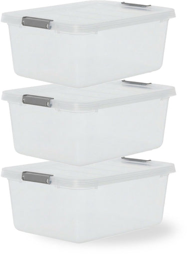 Iris storage opbergbox met clips - 12.5l - stapelbaar - kunststof - transparant grijs - set van 3