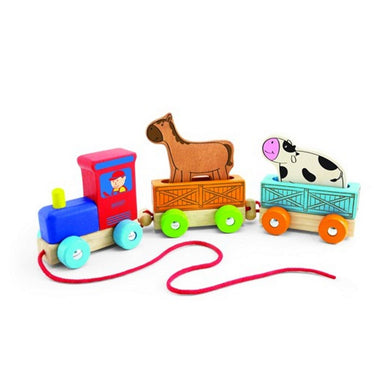 Pintoy houten dierentrein met boerderijdieren