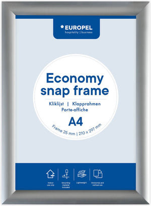 Europel economy kliklijst – posterlijst – a4 – 21 x 29,7 cm – 25mm – aluminium – zilver