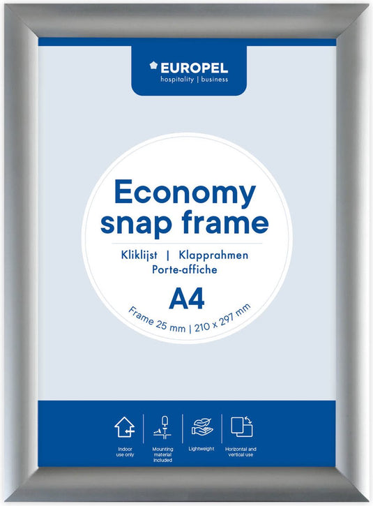 Europel economy kliklijst – posterlijst – a4 – 21 x 29,7 cm – 25mm – aluminium – zilver