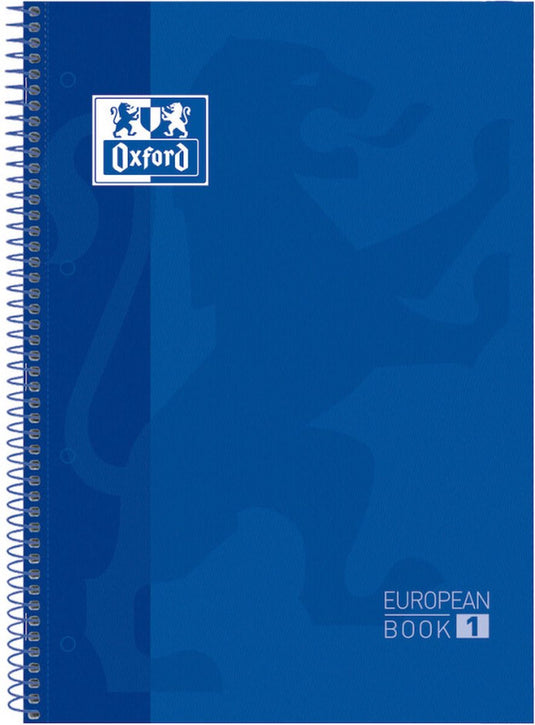 Oxford school europeanbook - notitieboek - gekleurde rand - a4+ - ruit 5mm - 80 vel - 4 gaats - hardcover - donkerblauw