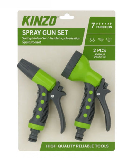 Kinzo sproeikop tuinslang set – 2-delig spuitpistool met verstelbare straalstanden – sproeikop voor tuinslang met grip – sproeipistool voor tuin, auto of terras