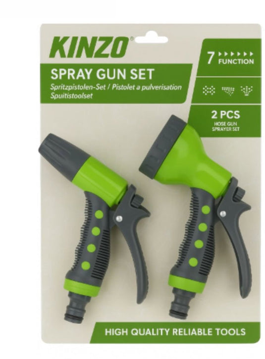 Kinzo sproeikop tuinslang set – 2-delig spuitpistool met verstelbare straalstanden – sproeikop voor tuinslang met grip – sproeipistool voor tuin, auto of terras