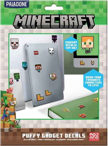 Paladone minecraft officieel gelicentieerde puffy gadget decals laptop- en telefoonhoesstickers voor jongens en meisjes, creeper, steve, tnt gamer cadeau, overworld decals voor alle leeftijden -