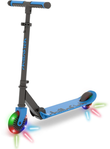 Chillafish kinderstep jongens en meisjes vanaf 5 jaar met led wielen - blauw - step met verstelbaar stuur en voetrem - opvouwbaar en lichtgewicht met abec-5 wielen - geen batterijen nodig - model flexxi glow