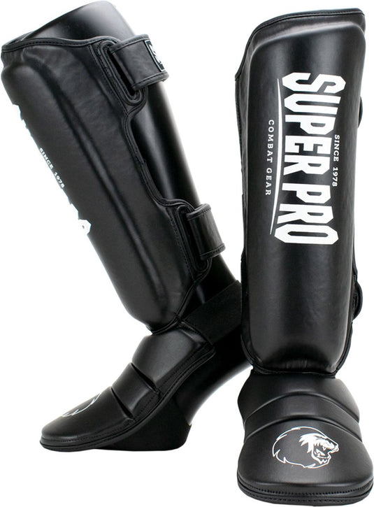 Super pro combat gear scheenbeschermer protector zwart wit small