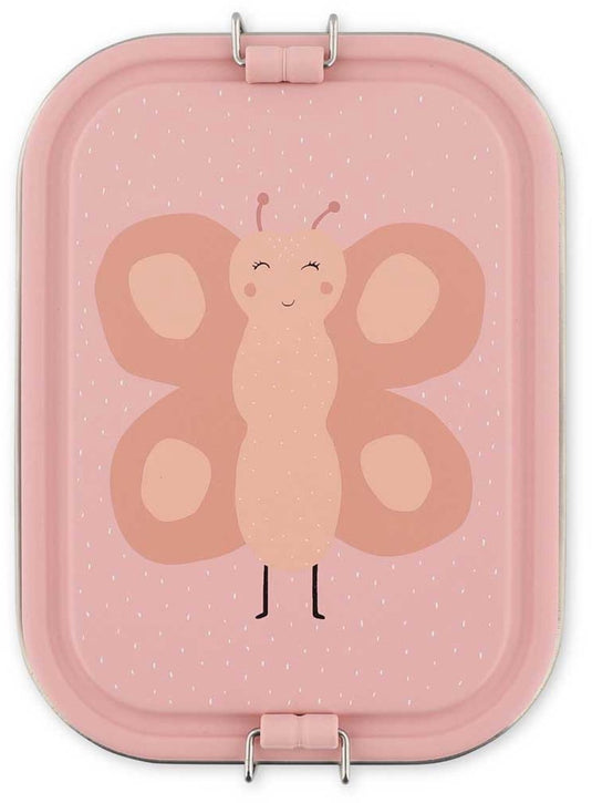Trixie | brooddoos groot - mrs. butterfly - rsv lunchbox voor kinderen - makkelijk te openen - broodtrommel - 2 vakken - roze