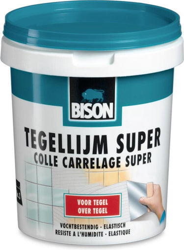 Bison tegellijm super pot 1 kg, voor alle soorten tegels, vochtbestendig, makkelijk verwerkbaar, oplosmiddelvrij