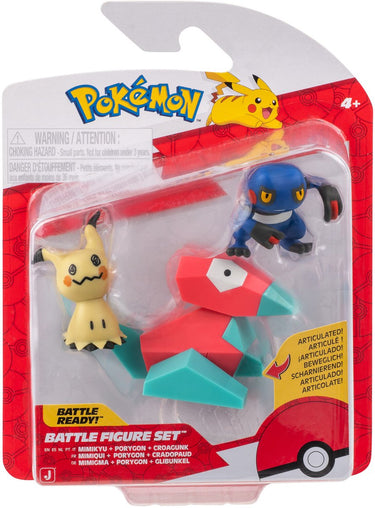 Jazwares pokémon - battle figure 3 pack croagunk, mimikyu, porygon
