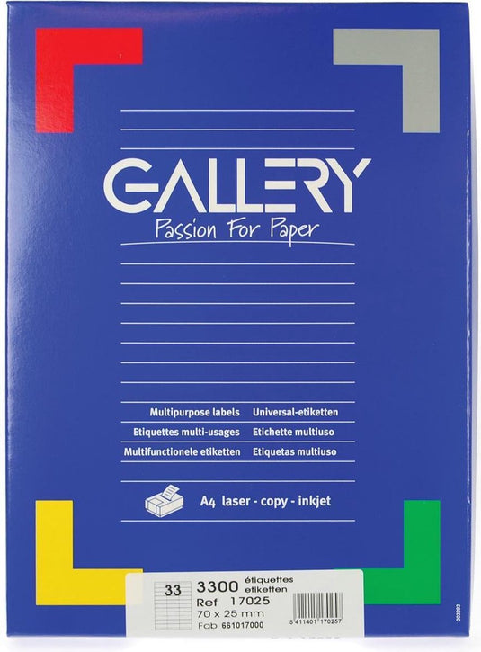 Gallery a zelfklevende etiketten 70x25.4mm wit, 3300 etiketten