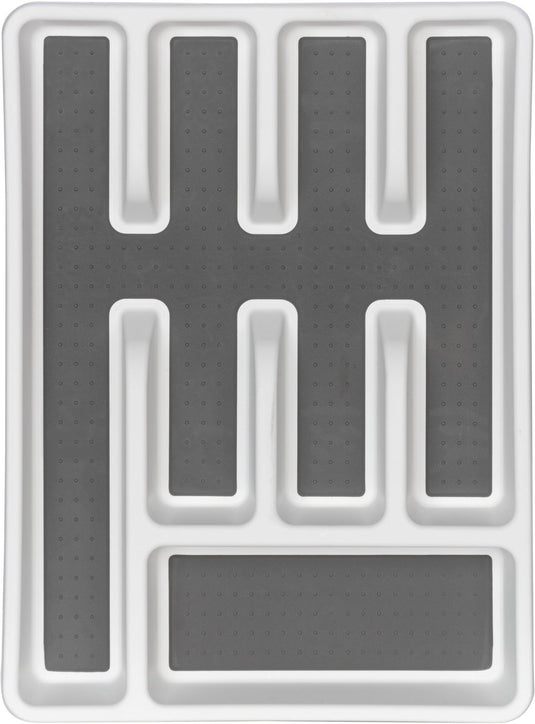 Wenko anti-slip bestekbak met 5 compartimenten in wit en grijs kunststof 26,5x36,5cm anti-slip - bestekcassette - bestekhouder - besteklade - bestekorganizer