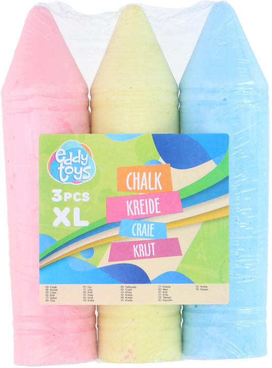 Eddy toys stoepkrijt xl 3 stuks - krijt voor buiten in groot formaat - stoepkrijt kinderen in roze geel en blauw - stoepkrijt set voor buitenspelen - krijt speelgoed vanaf 3 jaar