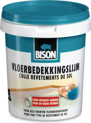 Bison vloerbedekkingslijm pot 1 kg, kant klare lijm, permanent verlijmen, vloerbedekking, tapijttegels, vloerverwarming geschikt