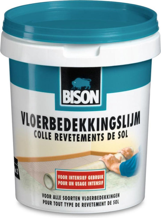 Bison vloerbedekkingslijm pot 1 kg, kant klare lijm, permanent verlijmen, vloerbedekking, tapijttegels, vloerverwarming geschikt