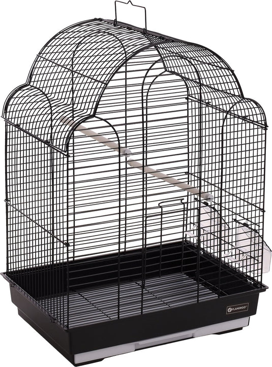 Flamingo vogelkooi – parkietenkooi bali zwart 42x30x57,5cm – stijlvolle metalen kooi met accessoires voor parkieten