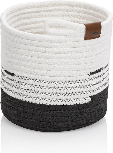 Kela mand, 18 x 17 cm, rond, wit zwart - |hedda