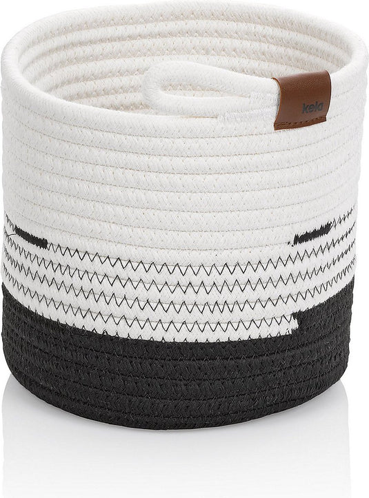Kela mand, 18 x 17 cm, rond, wit zwart - |hedda