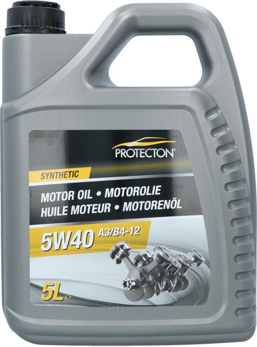 Protecton motorolie 5w-40 a3 b4 – synthetisch - voor benzine-, lpg- dieselmotoren – hoge zeer stabiele viscositeitindex - veilige smeerfilm bij zeer hoge bedrijfstemperaturen - sterk antislijtage, anticorrosie en antischuim vermogen - 5 liter
