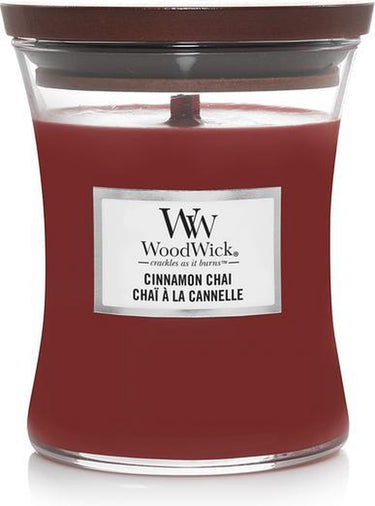 Woodwick hourglass medium geurkaars - cinnamon chai - 60 branduren