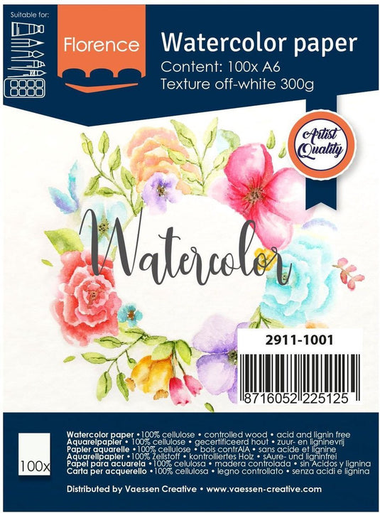Florence vaessen aquarelpapier - off white - a6 - 300 grams - lichte structuur - texture - florence - 100 vellen