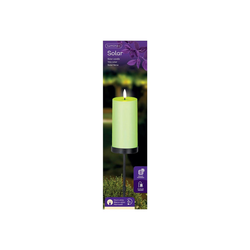 Afbeelding laden in galerijviewer, Lumineo solar kaars op steker groen plastic ã˜7xh117cm
