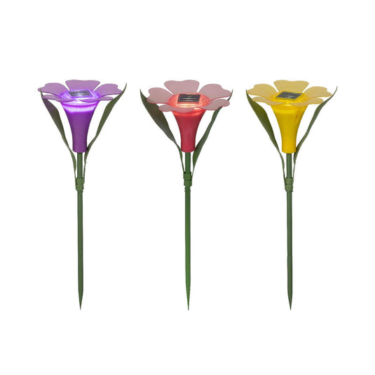 Lumineo solar steeklamp bloem plastic ø10xh30cm 3 assorti