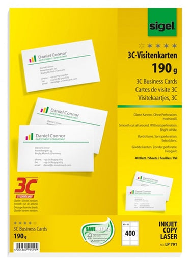 Sigel - visitekaartjes - wit - 85x55 mm - 190 gram- 400 stuks - si-lp791