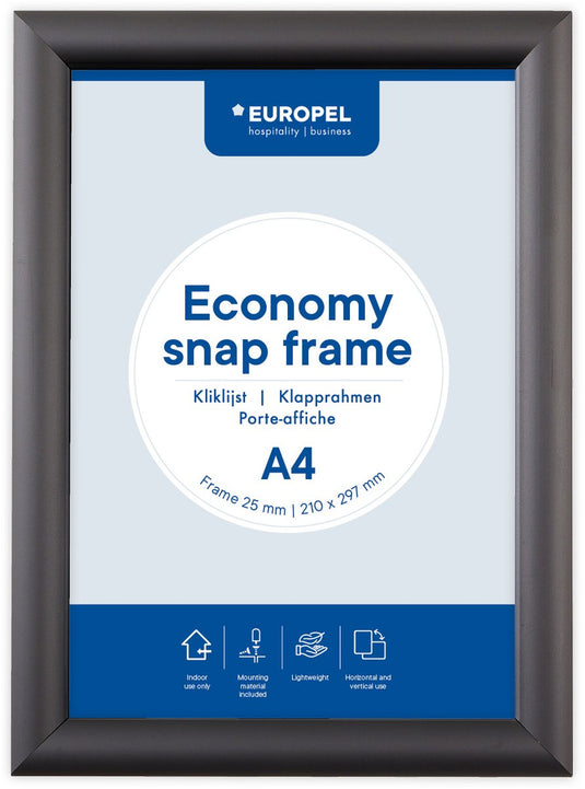 Europel economy kliklijst – posterlijst – a4 – 21 x 29,7 cm – 25mm – aluminium – zwart