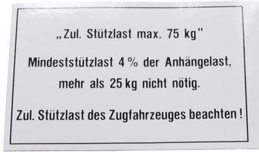 Bünte stützlastschild anhänger load plate 75 kg 105x74 mm