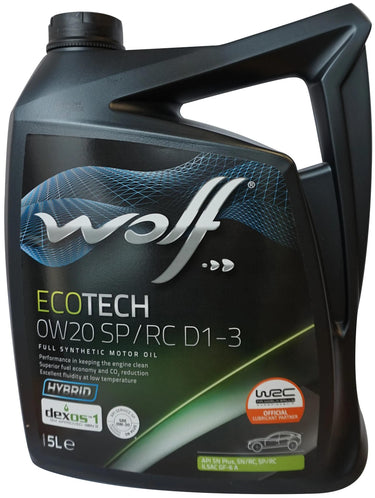 Wolf motorolie ecotech sp rc d1-3 motoroil 0w20 5l ecotech sp rc d1-3