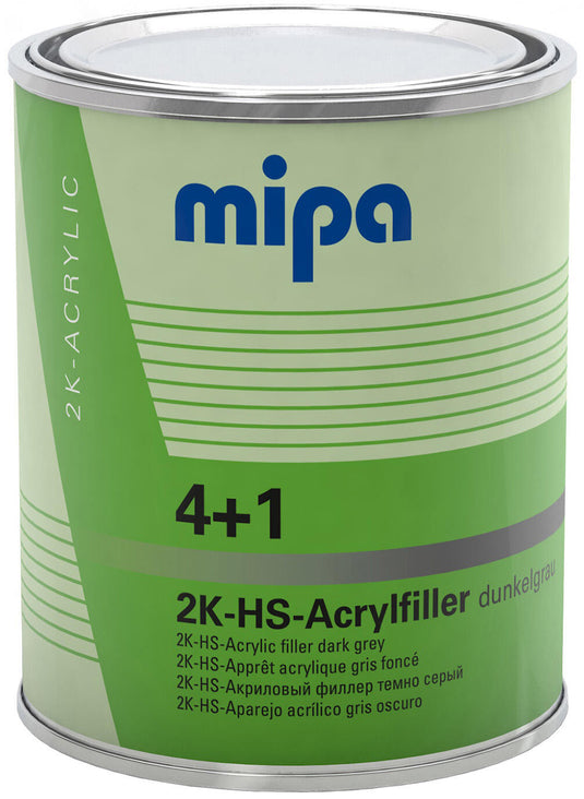 Mipa vulmiddel voor grondverf 4+1 acrylfiller hs 4+1 acrylic filter hs 1l dark gray