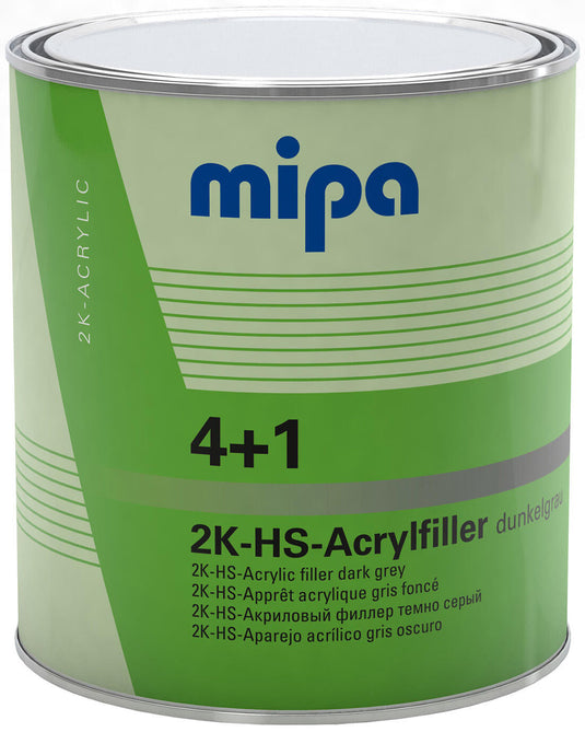 Mipa vulmiddel voor grondverf 4+1 acrylfiller hs 4+1 acrylic filter hs 3l dark gray